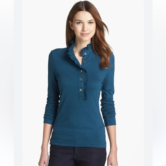 Tory Burch Women's Teal Ruffle Button-Up Top size XS - Picture 1 of 6